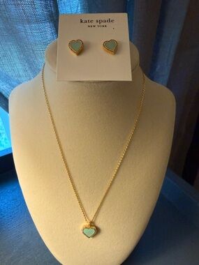 kate spade Gold Heart Pendant Necklace and Tiffany Blue Enamel Heart Studs